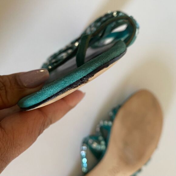 VIA‎ SPIGA DUSTIN Green Suede Jeweled Designer Fashion Thongs Sandals 7.5/ $155 - Picture 6 of 10